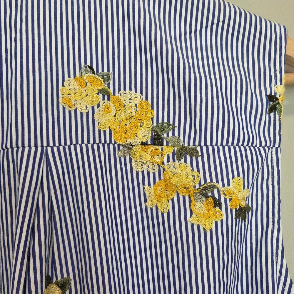 Striped Floral Embroidered Maxi Shirt Dress Size Medium Coastal Cottage Preppy - Picture 10 of 12